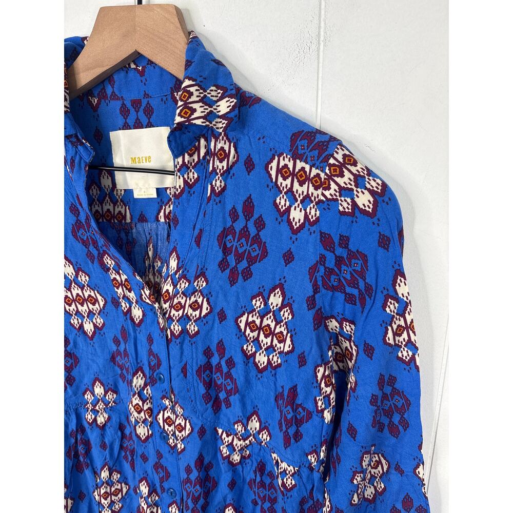 2 FOR $30 | Maeve Woodland Walk Aztec Button Down Top Size 0 Blue Western - Picture 3 of 7